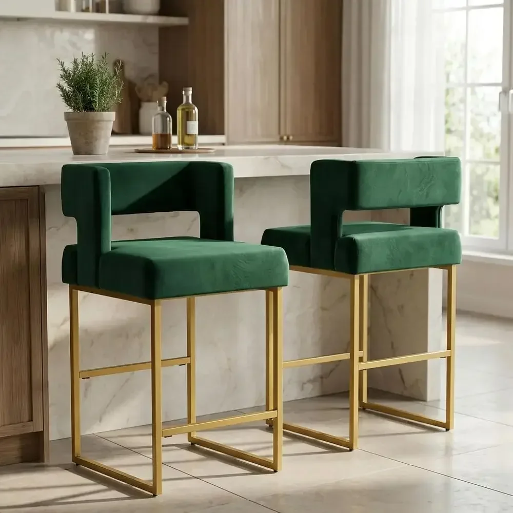 Home Bar Stools - Set 2 Kursi Bar Beludru Hijau
